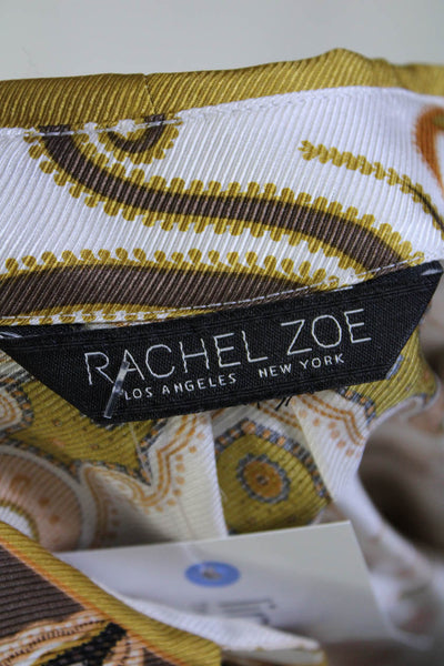 Rachel Zoe Womens Long Sleeve V Neck Paisley Silk Romper White Brown Size 0