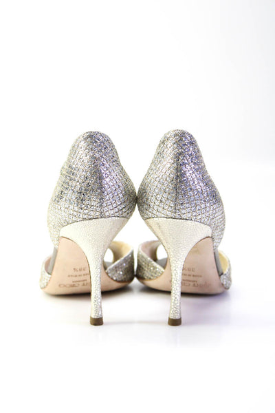 Jimmy Choo Womens Stiletto Metallic Dorsay Peep Toe Pumps Silver Tone Size 38.5