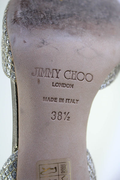 Jimmy Choo Womens Stiletto Metallic Dorsay Peep Toe Pumps Silver Tone Size 38.5