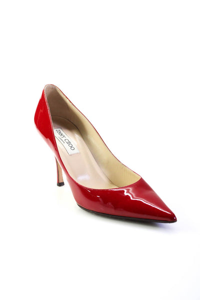 Jimmy Choo Womens Stiletto Pointed Toe Patent Leather Pumps Red Size 39.5