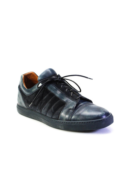 Bontoni Mens Lace Up Low Top Sneakers Navy Blue Suede Leather Size 45