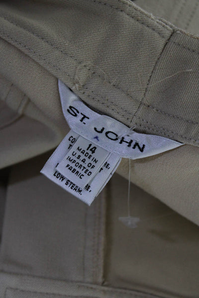 St. John Womens High Rise Wide Leg Pants Khaki Beige Cotton Size 14