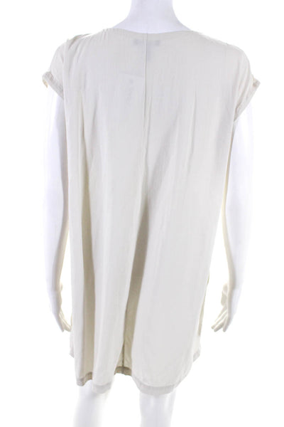 Eileen Fisher Womens Silk V-Neck Sleeveless Pullover Mini Dress Beige Size S