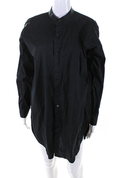 Eileen Fisher Womens Cotton Round Neck Button Up Shirt Dress Black Size S