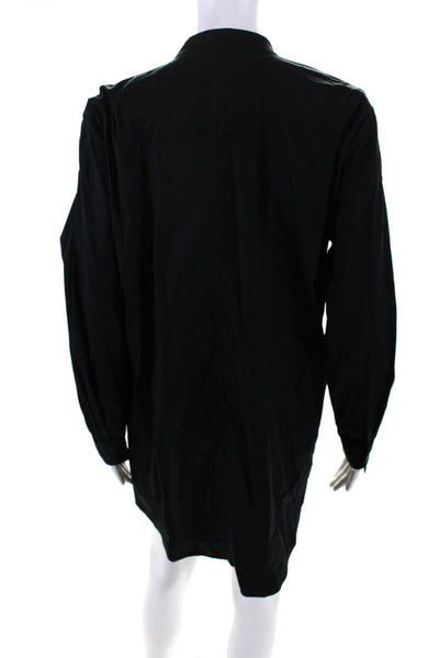 Eileen Fisher Womens Cotton Round Neck Button Up Shirt Dress Black Size S