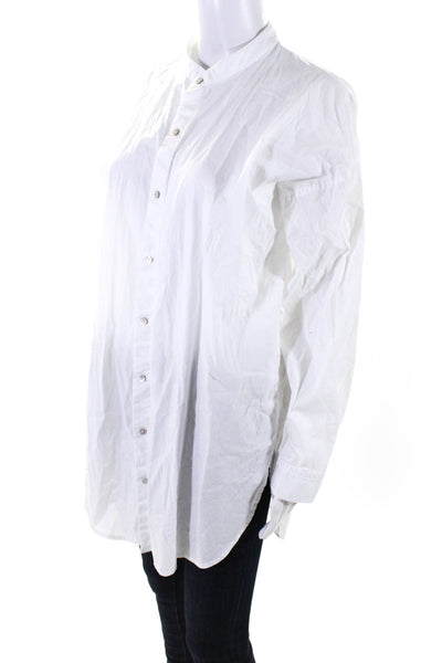 Eileen Fisher Womens Cotton Long Sleeve Button Up Blouse Top White Size S