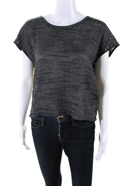 Eileen Fisher Womens Scoop Neck Short Sleeve Pullover Blouse Top Black Size S