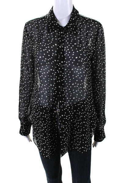 Theory Womens Silk Spotted Long Sleeve Button Up Blouse Top Black Size M