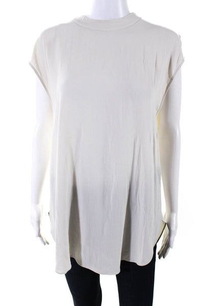 Eileen Fisher Womens Silk Round Neck Sleeveless Pullover Blouse Top Beige Size S