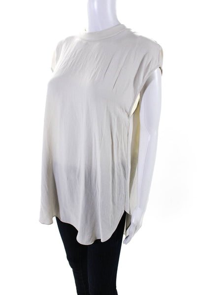 Eileen Fisher Womens Silk Round Neck Sleeveless Pullover Blouse Top Beige Size S