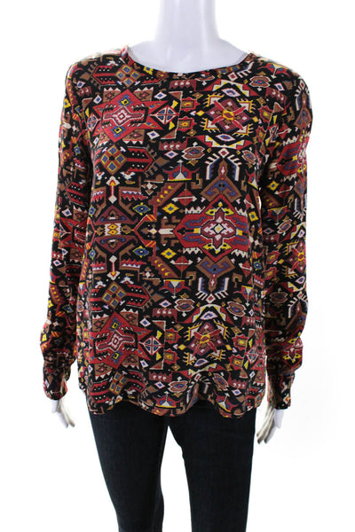 Equipment Femme Womens Silk Abstract Print Long Sleeve Top Multicolor Size S