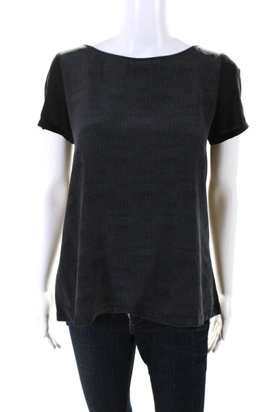Eileen Fisher Womens Silk Round Neck Short Sleeve Pullover Blouse Black Size XS