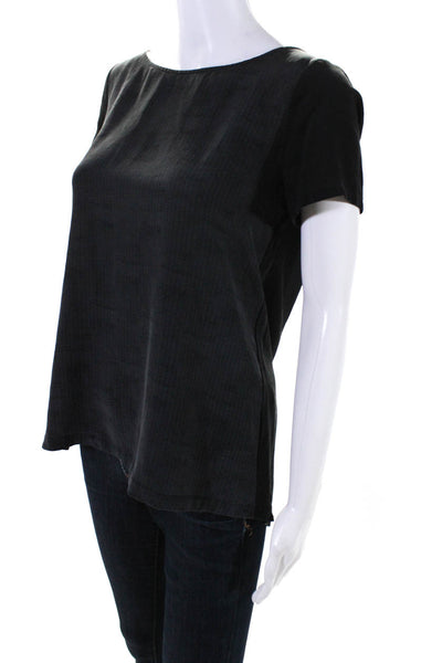 Eileen Fisher Womens Silk Round Neck Short Sleeve Pullover Blouse Black Size XS