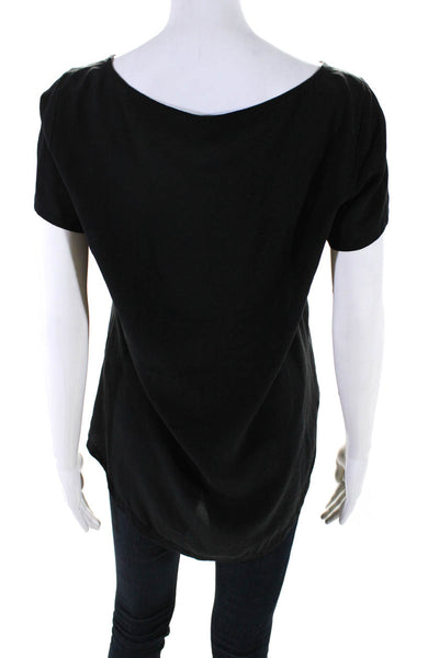 Eileen Fisher Womens Silk Round Neck Short Sleeve Pullover Blouse Black Size XS