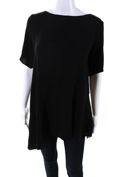 Eileen Fisher Womens Silk Round Neck Short Sleeve Pullover Blouse Black Size S