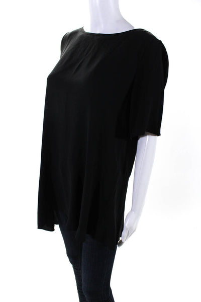 Eileen Fisher Womens Silk Round Neck Short Sleeve Pullover Blouse Black Size S