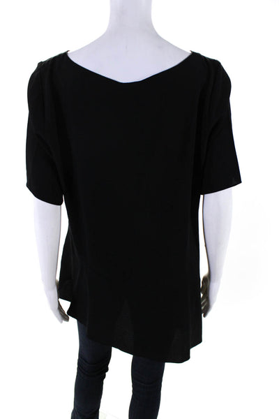 Eileen Fisher Womens Silk Round Neck Short Sleeve Pullover Blouse Black Size S
