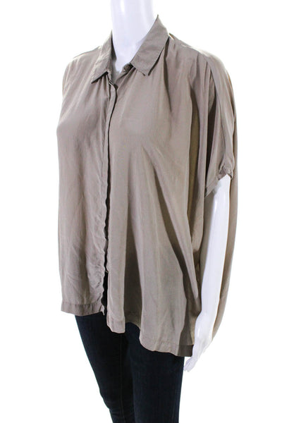 Eileen Fisher Womens Silk Short Sleeve Button Down Blouse Beige Size XS