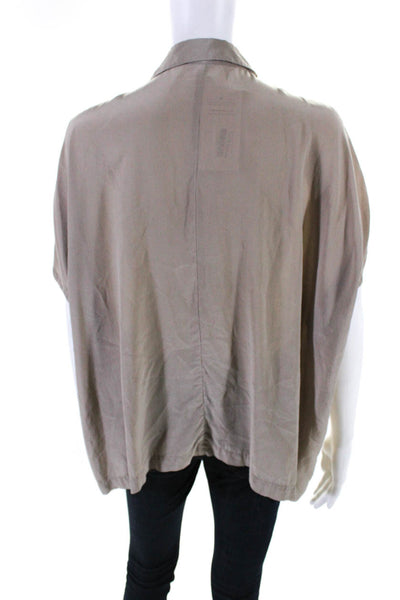 Eileen Fisher Womens Silk Short Sleeve Button Down Blouse Beige Size XS