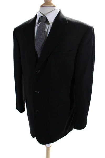 Oscar de la Renta Mens Wool Striped Print Buttoned Blazer Black Size EUR44R