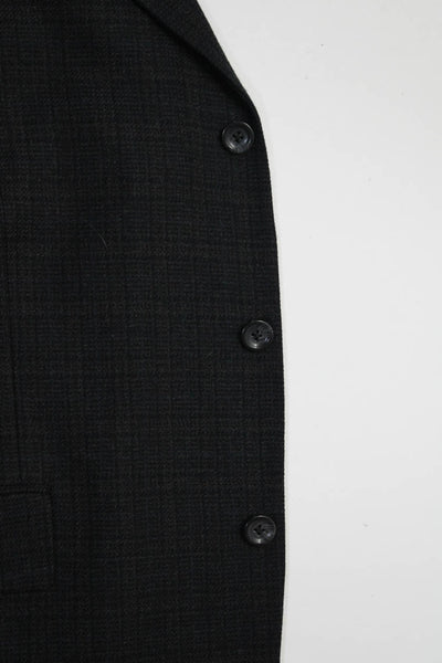 Oscar de la Renta Mens Wool Striped Print Buttoned Blazer Black Size EUR44R