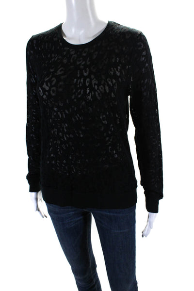 Generation Love Womens Crew Neck Leopard Knit Sweatshirt Black Cotton Medium