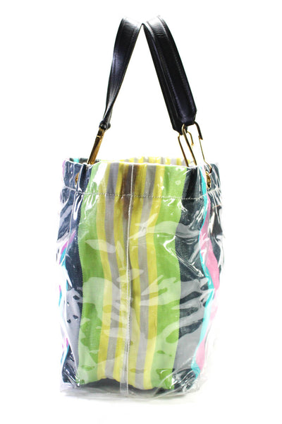 Marni Womens Double Handle Glossy Grip Logo Striped Tote Handbag Multicolored