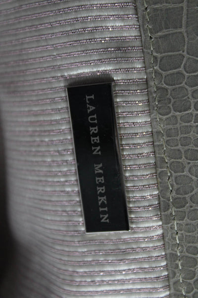 Lauren Merkin Womens Framed Croc Embossed Clutch Handbag Gray Leather