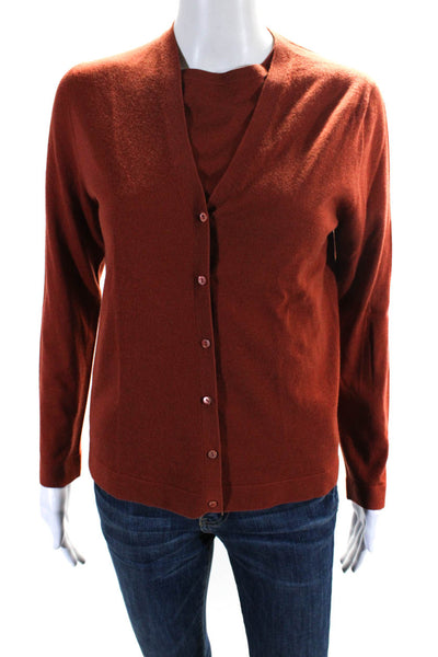 Neiman Marcus Women's Crewneck Sleeves Two Piece Sweater Set Burnt Orange Size M