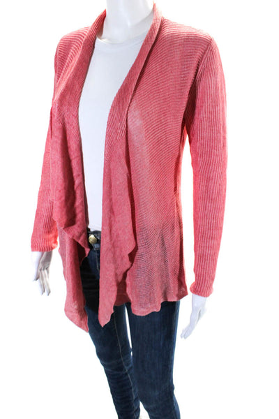 Eileen Fisher Women's Round Neck Long Sleeves Open Front Cardigan Pink Size PS
