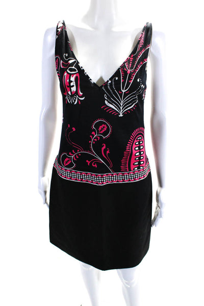 Emilio Pucci Womens Knit Abstract Print V-Neck Backless Mini Dress Black Size S