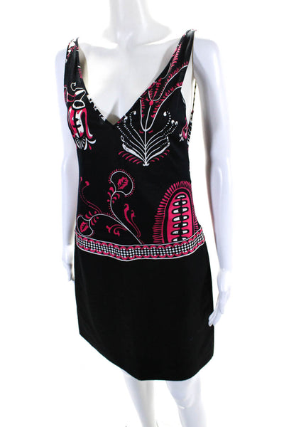 Emilio Pucci Womens Knit Abstract Print V-Neck Backless Mini Dress Black Size S
