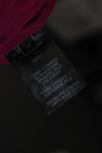Isabel Marant Metallic Satin Ruffled V-Neck A-Line Maxi Dress Raspberry Size 36