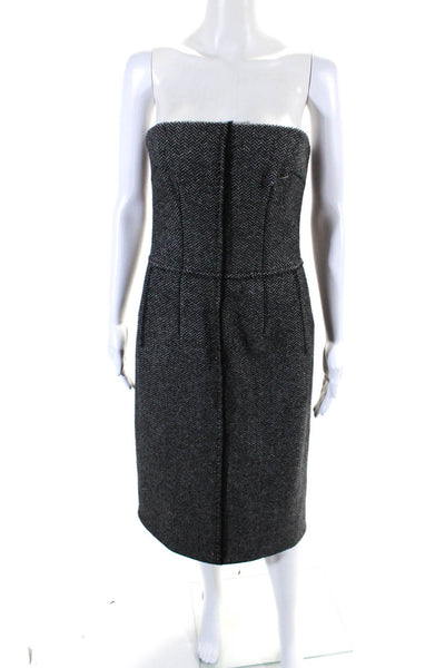 Dolce & Gabbana Womens Wool Herringbone Strapless Sheath Dress Black Size 42