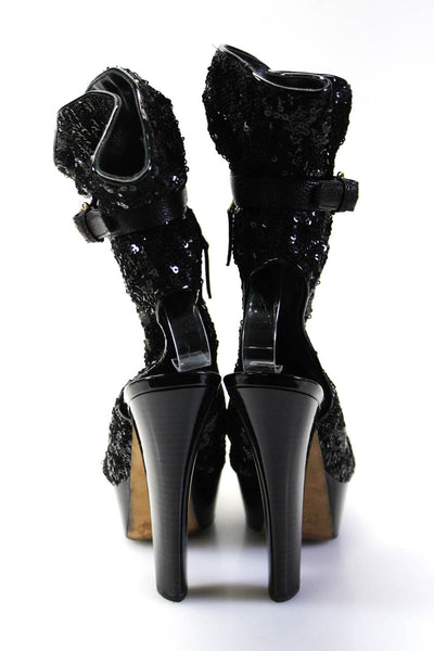 Louis Vuitton Womens Patent Leather Sequin Platform High Heels Black Size 36 6