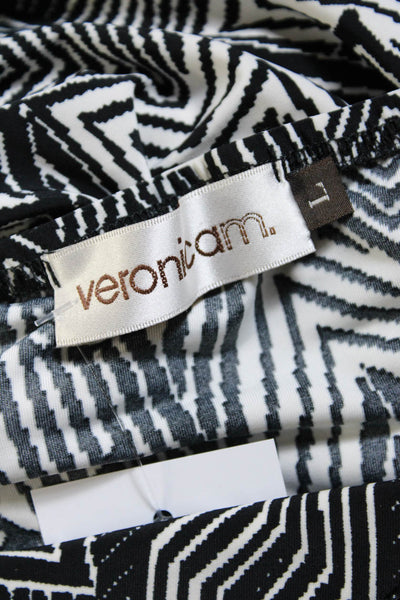 Veronicam Womens Stretch Abstract Print V-Neck Sleeveless Dress Black Size L