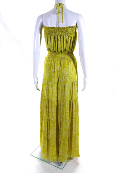 T Bags Los Angeles Womens Abstract Print Ruched Halter Maxi Dress Yellow Size M