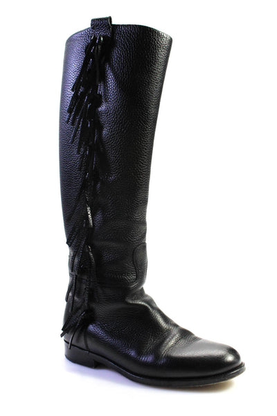 Valentino Garavani Womens Knee High Flat Leather Tassel Boots Black 38.5 8.5
