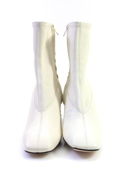 Helmut Lang Womens Leather Studded High Heel Zip Up Ankle Boots White Size 36 6
