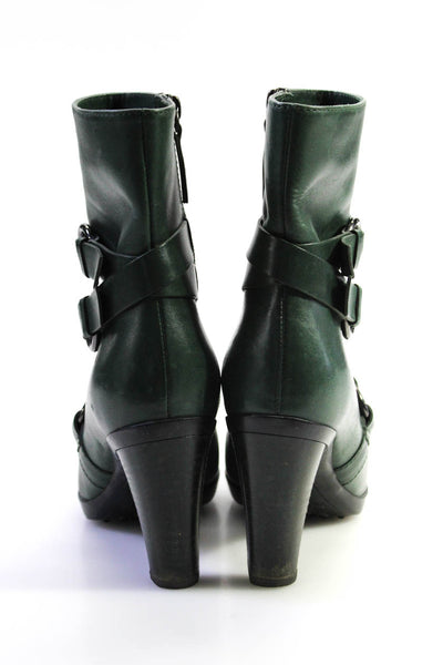 Tods Womens Leather Strappy Buckle Up Zip Up High Heel Ankle Boots Green Size 5
