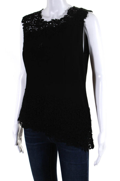 Elie Tahari Womens Floral Lace Zippered Sleeveless Tank Top Blouse Black Size M
