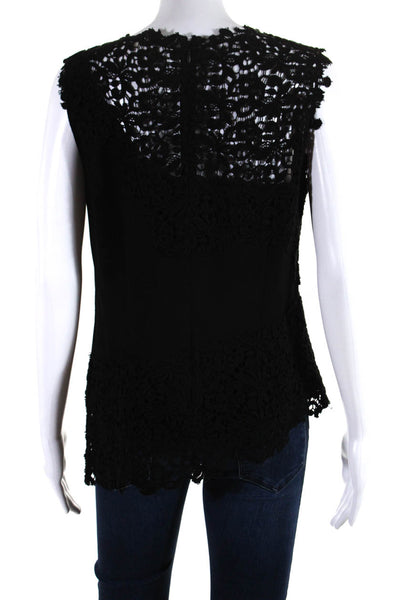 Elie Tahari Womens Floral Lace Zippered Sleeveless Tank Top Blouse Black Size M