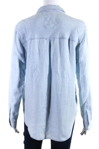 Rails Womens Lace Up Tied V Neck Collared Long Sleeved Blouse Light Blue Size S