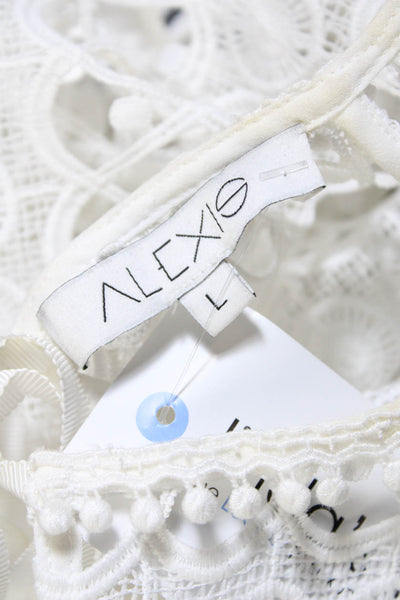 Alexis Womens Open Lace Tied Round Neck Sleeveless Tank Blouse White Size L