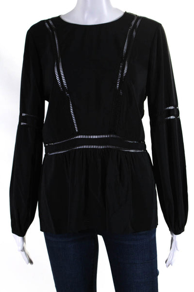 Veronica Beard Womens Long Sleeved Zippered Back Round Neck Blouse Black Size 8