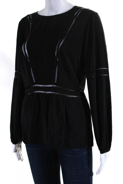 Veronica Beard Womens Long Sleeved Zippered Back Round Neck Blouse Black Size 8