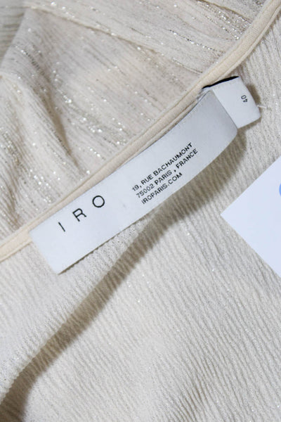 IRO Womens Metallic Long Sleeve V Neck Peplum Blouse Beige Size 40