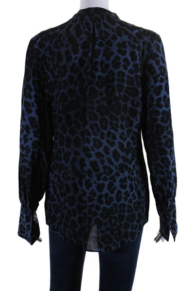 Joie Womens Leopard Print Long Sleeve Button Down Blouse Blue Size S