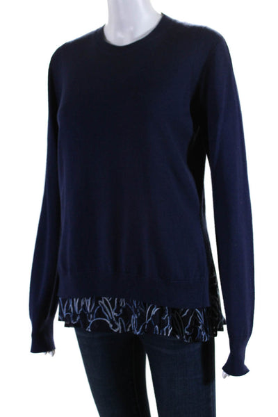 Grey Jason Wu Womens Wool Long Sleeve Printed Combo Sweater Top Blue Size M