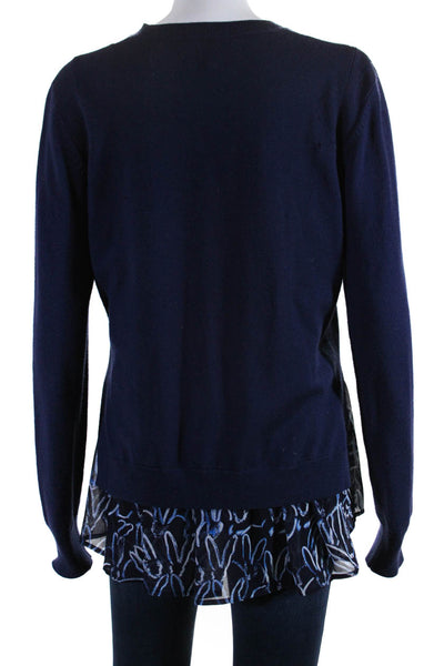 Grey Jason Wu Womens Wool Long Sleeve Printed Combo Sweater Top Blue Size M